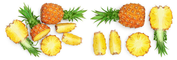 pineapple isolated on white background with full depth of field. Top view. Flat lay