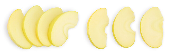 yellow apple slices isolated on white background with full depth of field. Top view. Flat lay