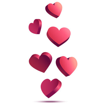 Red 3d hearts floating web buttons isolated on transparent background. Like icons for live stream video chat.	
