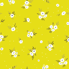 Seamless floral pattern based on traditional folk art ornaments. Colorful flowers on color background. Scandinavian style. Sweden nordic style. Vector illustration. Simple minimalistic pattern