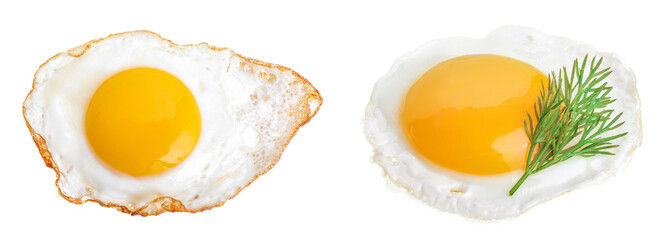 Fried egg isolated on white background. Top view