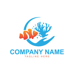 Sea Fish Corals and Clownfish Logo Vector Template
