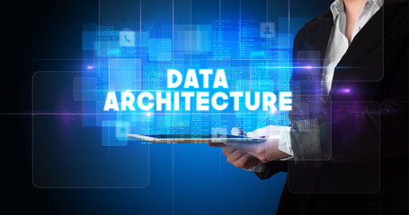 Person holding tablet, technology concept