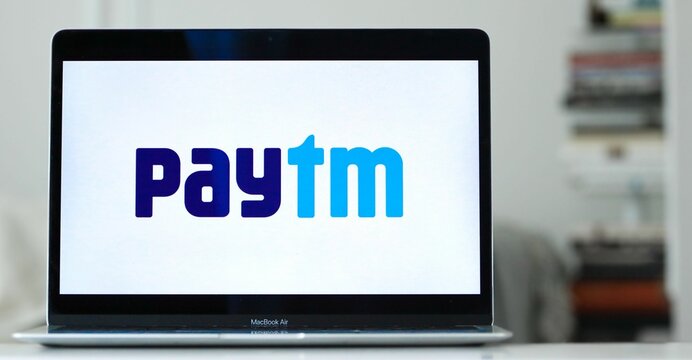 Logo of Paytm on the laptop screen.