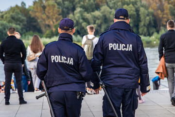 Police patrol in Warsaw city, Poland