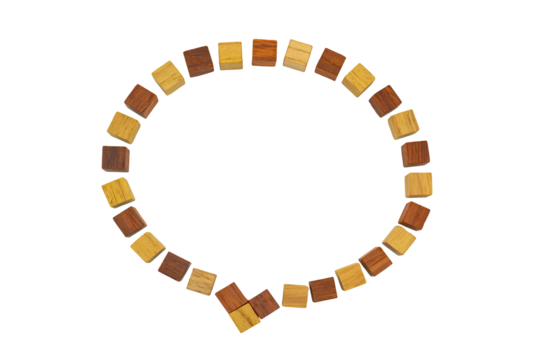 左斜め下から吹き出しているウッドキューブの会話の吹き出し - Powered by Adobe