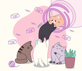 Cute multicolored kittens drawn in vector