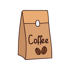 Coffee paper bag colorful doodle illustration in vector. Coffee package colorful doodle illustration in vector. Coffee paper package illustration