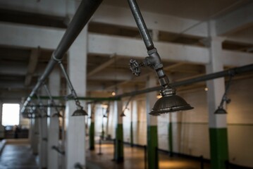 Closeup shot of loft lamps under the ceiling