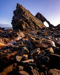 Naklejka premium Beautiful view of the Bow Fiddle Rock on the northeast coast of Scotland