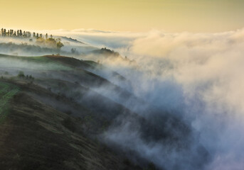 Beautiful autumn landscape at sunrise. picturesque river canyon. nature of Ukraine
