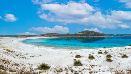 Salda Lake in Burdur Province. The lake is famous for its white sands and turquoise waters.
