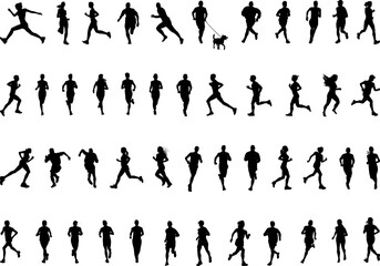 Fototapeta na wymiar PNG Runners, Black silhouettes 