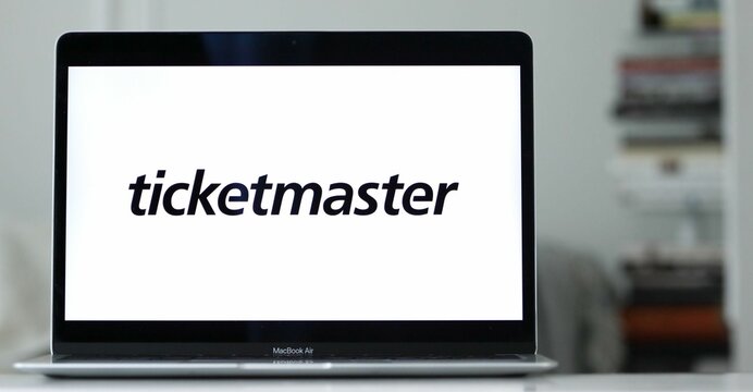 Logo of Ticketmaster displayed on the screen of a laptop