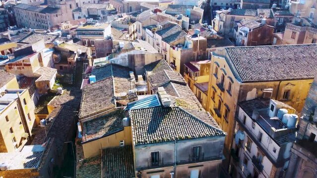 Aerial view of an old city in the morning, Caltagirone, Sicily, Italy