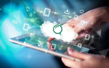 Close-up of a touchscreen with technology icons