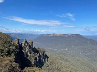 Photo sur Plexiglas Trois sœurs Landscape shot of Three Sisters rock formation in Blue Mountains National Park, Australia