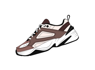 Vector casual sneakers silhouette. Sneakerhead trendy item illustration. Beige trainers shoes, side view. Man footwear shop logo. USA casual style. Sport shoe icon. Gym sportwear. Active walk symbol
