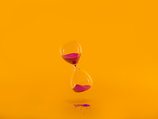 Waste of time concept with an hourglass and sand on a table
