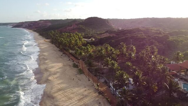 Aerial view of Coqueirinho Beach against a blue sea in Joao Pessoa, Paraiba, Brazil