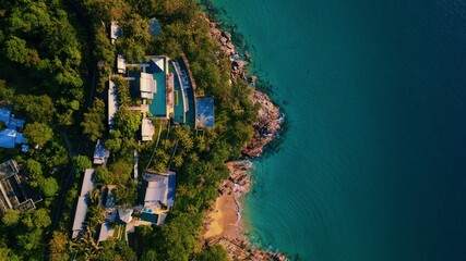 Top view of a villa of a coast in Phuket, Thailand - obrazy, fototapety, plakaty