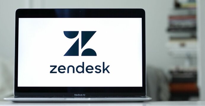 Laptop displaying the logo of Zendesk a company in customer service software