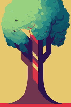Vertical illustration of a tree against a yellow background