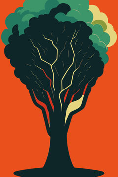 Vertical illustration of a tree against a red background