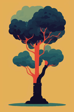 Vertical illustration of a tree against a yellow background