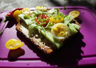 colourful cheese bread with quwail egg