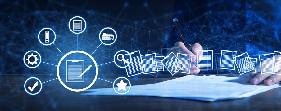 Businessman working at office. Document Management