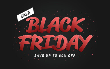 Black Friday Sale red typography on black background. Template ad for promotion and advertising in web. Vector illustration.