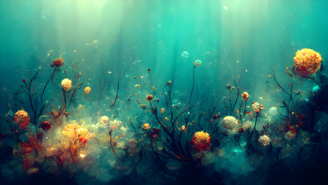Hyper-realistic illustration of the underwater for wallpapers and background