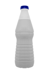 White plastic bottle for mockup, liquid container with lid on isolated white background. Template for your design.