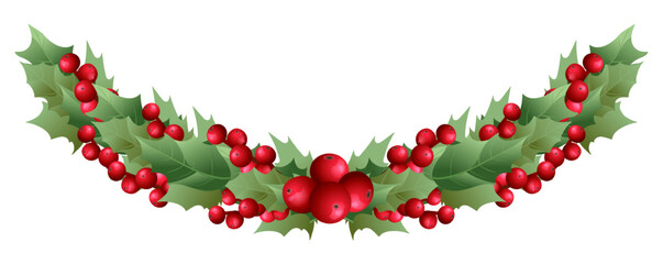 festive traditional Christmas decor holly garland, with bright red berries
