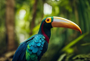 Rolgordijnen Closeup shot of a cute toucan bird © Zhengshun Tang/Wirestock Creators