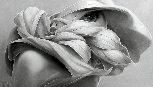 Abstract Illustration Of Girl Covering Face With Scarf