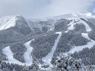 View of the ski slopes on the mountain