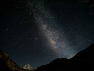 Fascinating milky way over mountains in a starry night