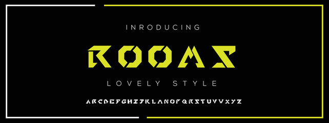 ROOMS  Elegant alphabet letters font and number. Classic Lettering Minimal Fashion Designs. Typography modern serif fonts decorative vintage design concept. vector illustration