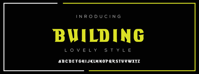 BUILDING  Sports minimal tech font letter set. Luxury vector typeface for company. Modern gaming fonts logo design.