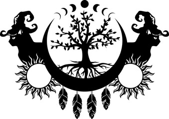 witch Tree of Life vector - Halloween magical theme