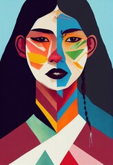 Colorful illustration of an Indigenous woman's portrait