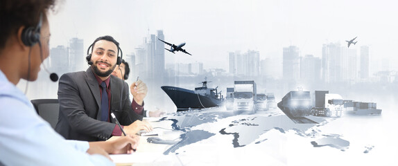 Successful business of logistics with logistic network distribution on background and Logistics...