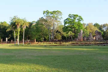 Ruin wall of buildings at Misión Jesuítica de Santa Ana, Argentina