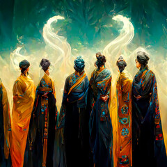 Fototapeta premium PINTURA DIGITAL ARTE DECORATIVO, MAESTROS ESPIRITUALES REUNIDOS