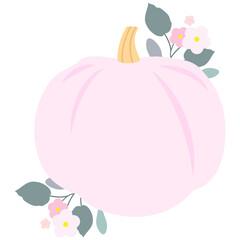 Pink pumpkin with flowers on a background. Autumn illustration.