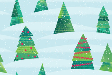 Fototapeta premium Christmas Tree Wonderland Illustrated Seamless Vector Pattern