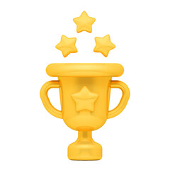 Vector 3d realistic illustration award, golden cartoon cup with a star and 3 stars above it