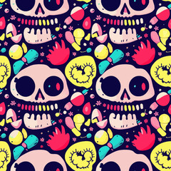 illustration Vector graphic colorful skull drawing seamless tile 
